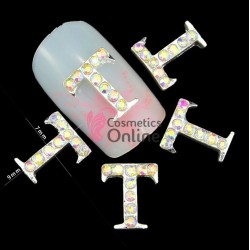 Decoratiuni 3D Metalice 231 Argintii cu Strasuri litera T 